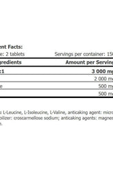 Supplement facts for Amixpro BCAA 4:1:1, including ingredients and amounts per serving.